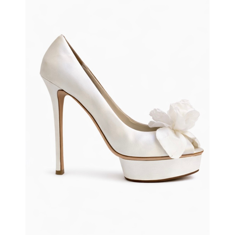 New Le Silla (Italian) Ivory Bridal Peep Toe Platform Heels Size 9.5/39.5